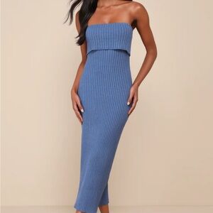 Lulu's Strapless Blue Ribbed Dress